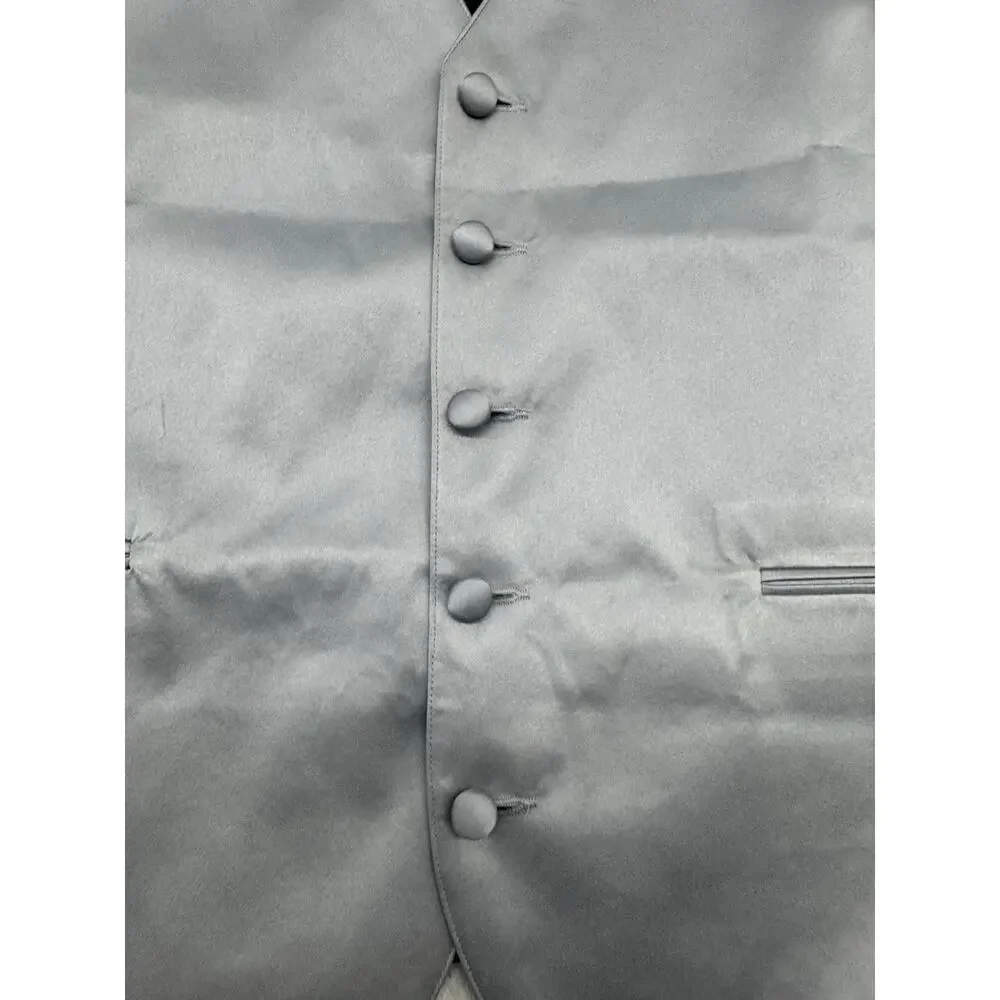 Tuxedo Park Vest Mens M Silver Polyester Satin Tuxedo Wedding Formal Prom USA